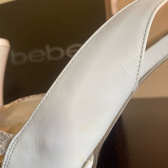 Bebe Zahara Snake-white size 10 peep toe, sling back heel. 4.5”heel 1”platform. - Picture 11 of 12
